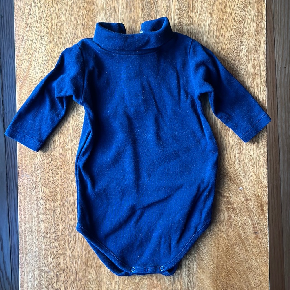Bonpoint Baby Turtleneck Onesie Navy Blue